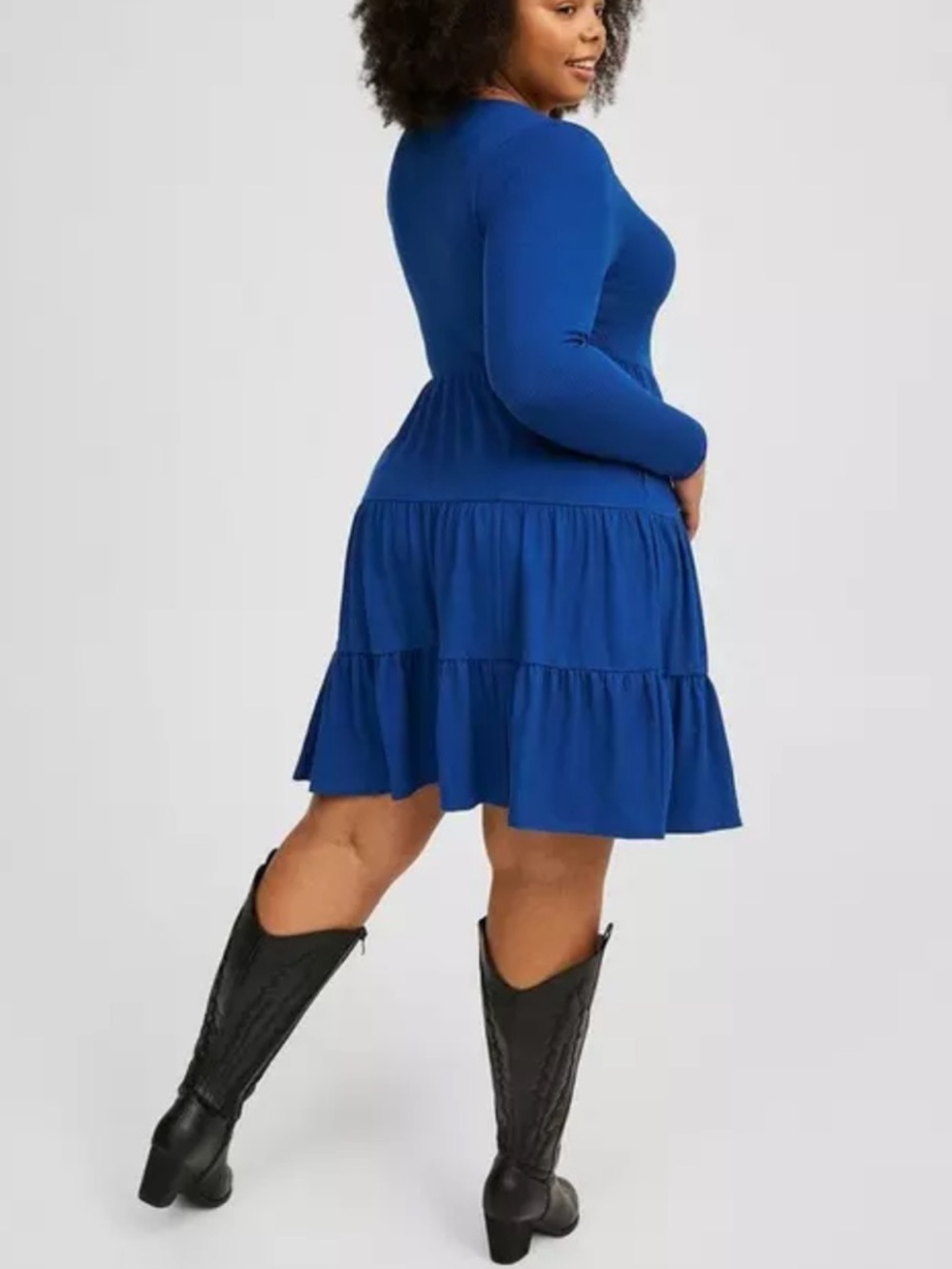 TORRID Skater Tiered Mini Dress Royal Blue V Neck Long Sleeve Pockets Size 2X - Picture 4 of 11